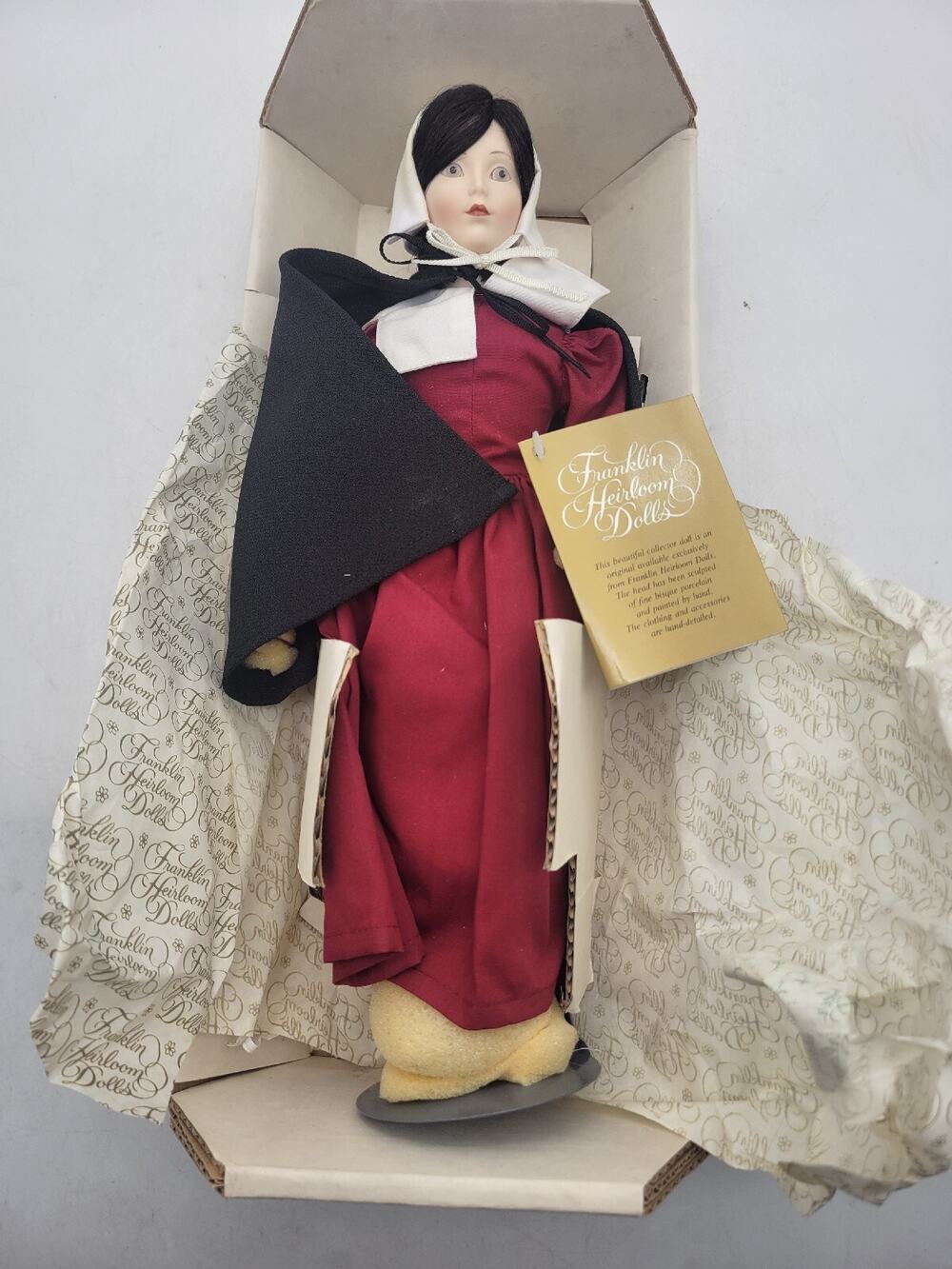 Franklin Mint Porcelain Doll - Maids of 13 Colonies -"Priscilla of Massachusetts